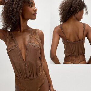 NWT New Free People Tell Me More Toffee Brown Bodysuit Size M